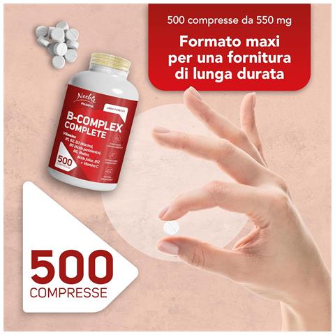 Vitamina B Complex Completo 500 Compresse - Vitamine del Gruppo B + Vitamina C - Energia, Sistema Nervoso e Difese Immunitarie (Confezione sestupla) - Foto 2