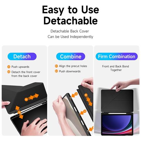 Cover per Galaxy Tab S10 Lite / S10 FE / Tab S9 / S9 FE - TPU+PC+Pelle /PU, Nero - Foto 4