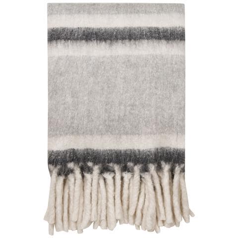 Plaid Carmel In Misto Lana Grigio E Bianco Con Frange 130x170 Cm - Foto 1