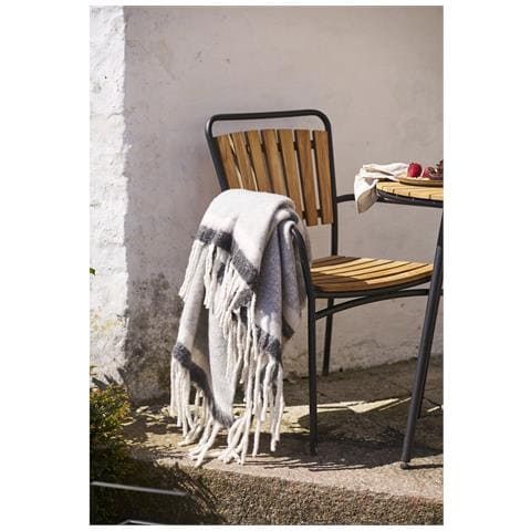 Plaid Carmel In Misto Lana Grigio E Bianco Con Frange 130x170 Cm - Foto 3