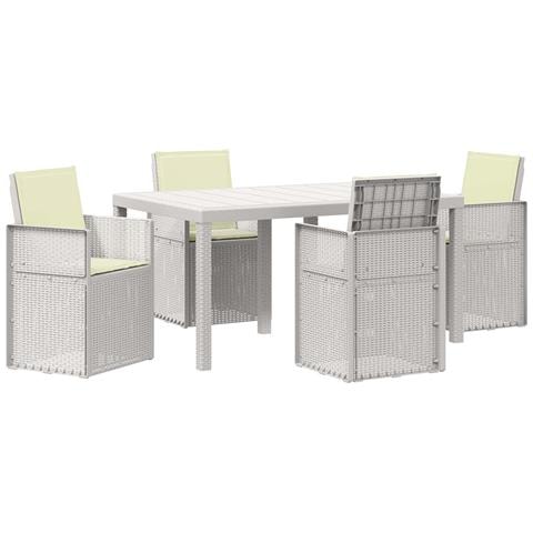 Set da Pranzo per Giardino con cuscino 5 pcs Bianco e Crema PP - Foto 1