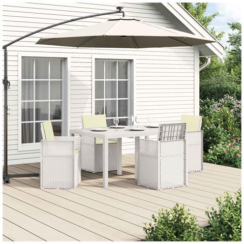 Set da Pranzo per Giardino con cuscino 5 pcs Bianco e Crema PP - Foto 2