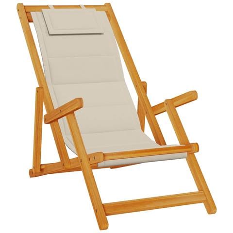 Sedia pieghevole con braccioli in legno di acacia color tortora e Textilene - Foto 1