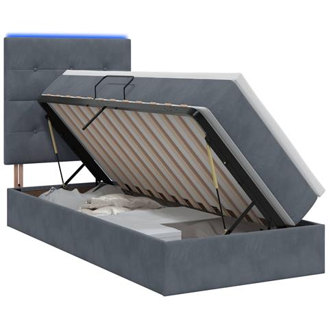 Letto con contenitore LED e materasso Grigio Scuro 90 x 200 cm - Foto 1