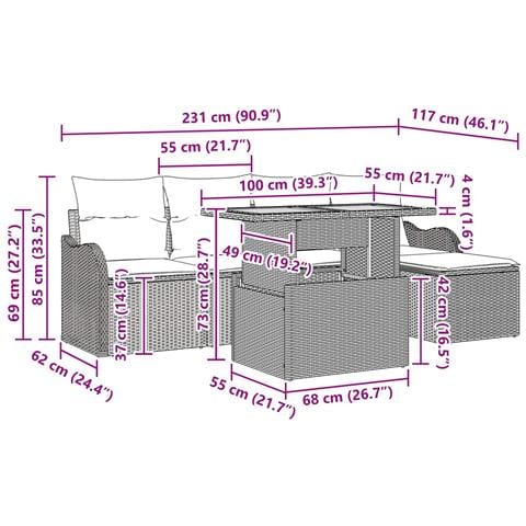 Set Divano da Giardino 6 pz Grigio e Blu Navy polyrattan - Foto 2