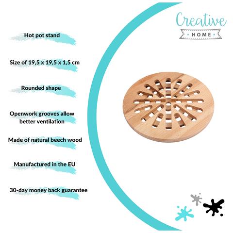 Sottopentola Retonda In Legno | 19,5 X 19,5 X 1,5 Cm | Legno Di Faggio Naturale | Reversibile | Protezione Di Tavoli E Piani Di Lavoro | Resistente Al Calore E Rispettoso Dell'ambiente - Foto 2