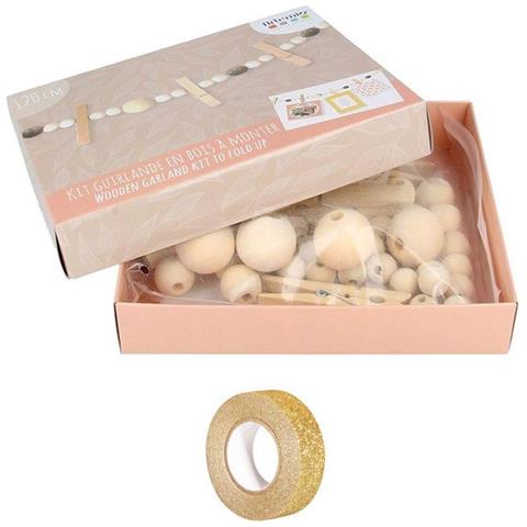 Scatola Fai Da Te Decorazioni Di Natale Ghirlanda Di Legno Ricordi + Washi Tape Dorato 5 M - Foto 1