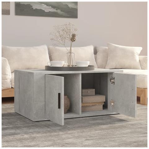 Tavolino Salotto Grigio Cemento 80x50x36 Cm Legno Multistrato - Foto 2