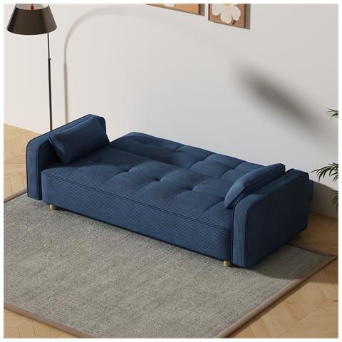 Copenhague Divano Convertibile Scandinavo A 3 Posti In Velluto A Coste Blu - Foto 12