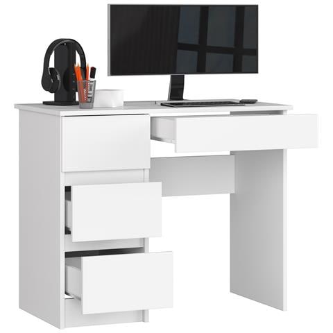 Scrivania per computer A7 sinistro, 4 cassetti, 90x50x77 cm, Colore Bianco - Foto 2