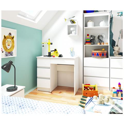 Scrivania per computer A7 sinistro, 4 cassetti, 90x50x77 cm, Colore Bianco - Foto 6