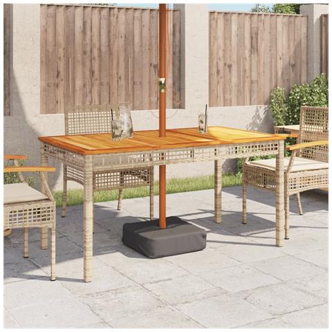 Tavolo Da Giardino Beige 140x80x75 Cm Polyrattan E Legno Acacia - Foto 3