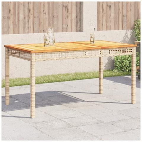 Tavolo Da Giardino Beige 140x80x75 Cm Polyrattan E Legno Acacia - Foto 1