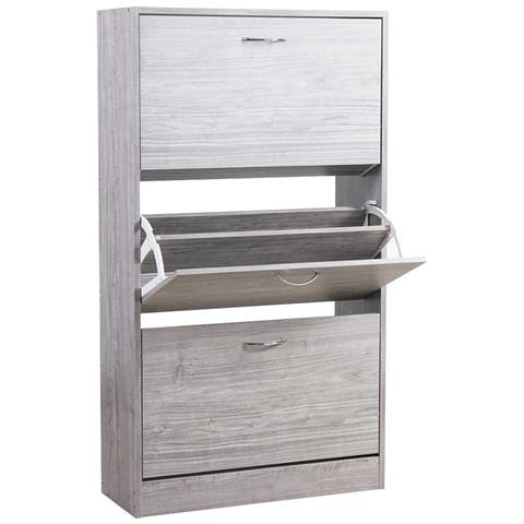 Scarpiera 3 Ante Ripiani Porta Scarpe Doppia Profondita Legno 63x24x115 Grigio - Foto 1