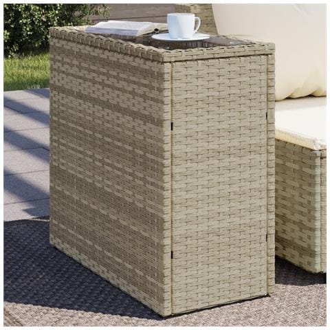 Tavolo Giardino Piano Vetro Grigio Chiaro 58x27,5x55 Polyrattan - Foto 1