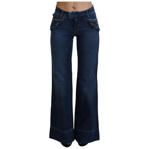 Jeans In Denim Di Cotone Blu A Vita Bassa Con Gamba Svasata - W24 - Foto 1