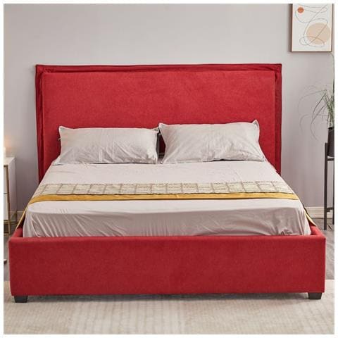Letto Matrimoniale Neso Contenitore Tessuto Rosso - Foto 1