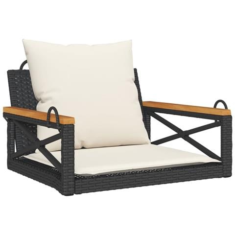 Panchina a Dondolo con Cuscini Nera 63x62x40 cm in Polyrattan - Foto 1