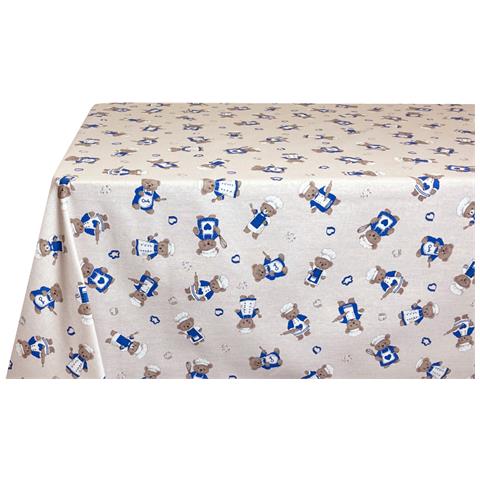 Tovaglia Per Salotto Cucina Tavolo 100% Cotone Made In Italy Orsetto Chef 140x300 Blu - Foto 5