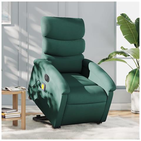 Poltrona Alzapersona Massaggiante Elettrica Verde Scuro Tessuto - Foto 1