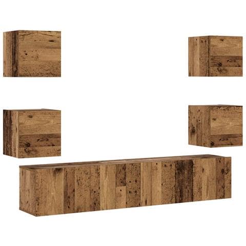 Mobili Tv A Parete 6 Pz Legno Vecchio Legno Multistrato - Foto 2