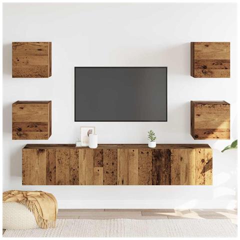 Mobili Tv A Parete 6 Pz Legno Vecchio Legno Multistrato - Foto 3