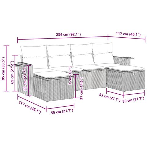 Set Divano Da Giardino 6pz Con Cuscini Grigio Chiaro Polyrattan - Foto 2