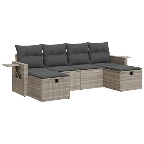 Set Divano Da Giardino 6pz Con Cuscini Grigio Chiaro Polyrattan - Foto 1