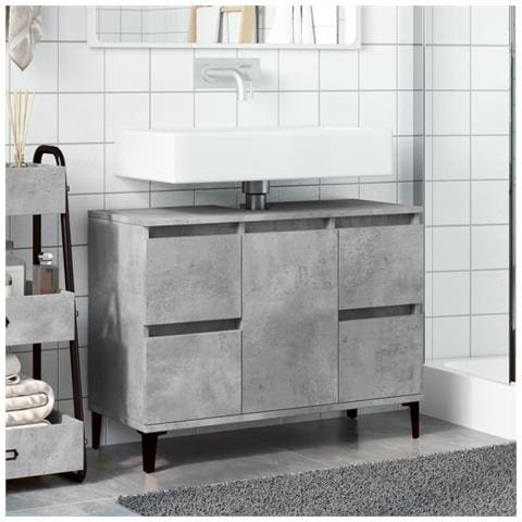 Mobile Lavabo Grigio Cemento 80x33x60 Cm In Legno Multistrato - Foto 3