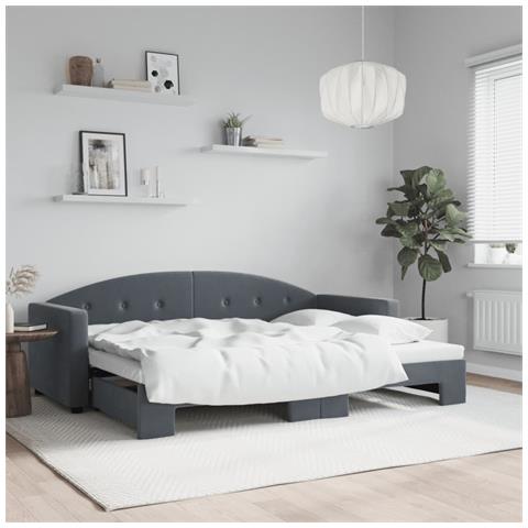Divano Letto Con Letto Estraibile Grigio Scuro 80x200cm Velluto - Foto 1