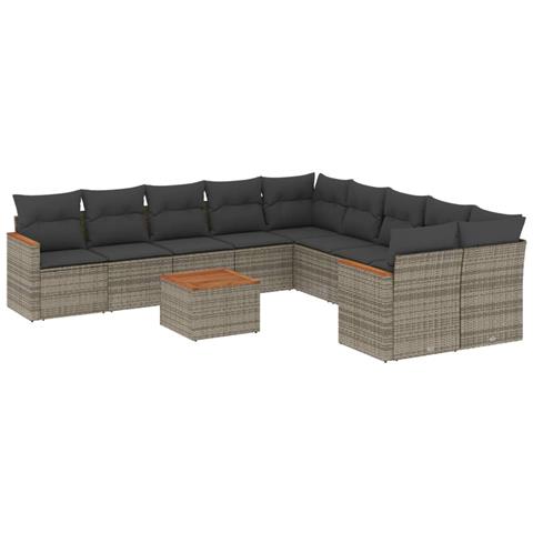 Set Divani Da Giardino 11 Pz Con Cuscini In Polyrattan Grigio - Foto 2