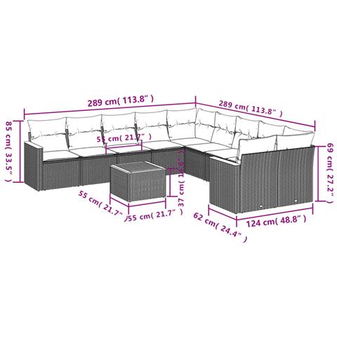 Set Divani Da Giardino 11 Pz Con Cuscini In Polyrattan Grigio - Foto 3