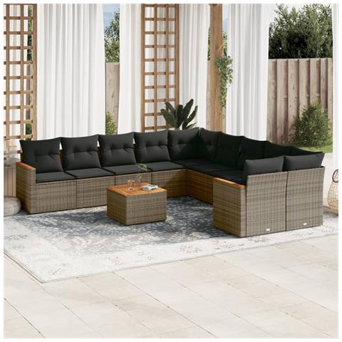 Set Divani Da Giardino 11 Pz Con Cuscini In Polyrattan Grigio - Foto 1