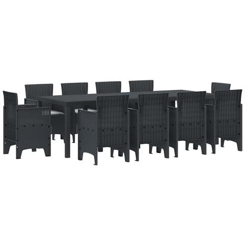 Set da Pranzo da Giardino da 11 Pezzi con Cuscini Antracite Rattan Poliestere - Foto 1