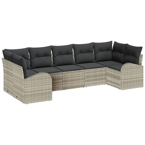 Set di 7 Pezzi di Divano da Giardino con Cuscini Grigio Chiaro Polyrattan, Divano da Giardino per 2 Persone con Spazio di Stoccaggio e Cuscini Grigio Chiaro Polyrattan - Foto 1