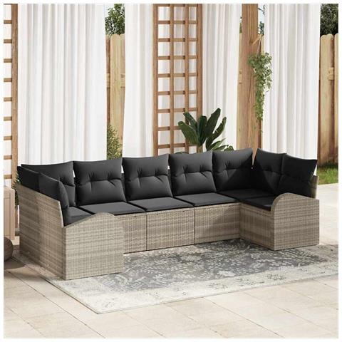 Set di 7 Pezzi di Divano da Giardino con Cuscini Grigio Chiaro Polyrattan, Divano da Giardino per 2 Persone con Spazio di Stoccaggio e Cuscini Grigio Chiaro Polyrattan - Foto 2