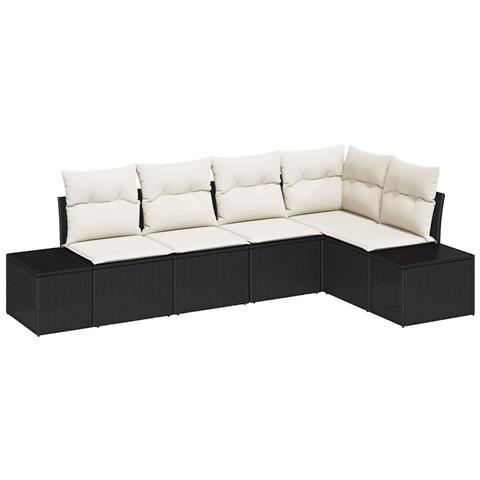 Set di divani da giardino 5 pezzi con cuscini in rattan polare nero - Foto 1