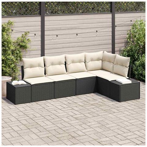 Set di divani da giardino 5 pezzi con cuscini in rattan polare nero - Foto 2