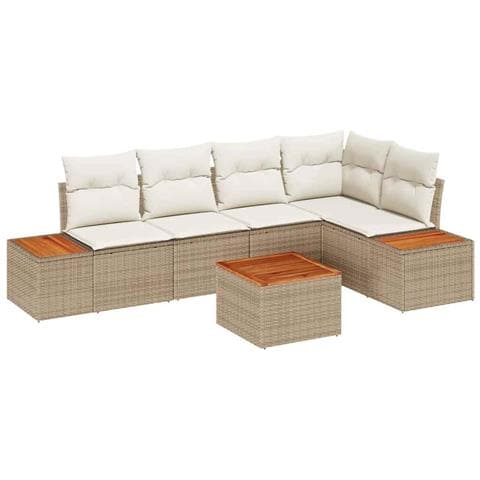 Set di Divani da Giardino Con Cuscini 6 Pezzi Beige Polyrattan Acacia - Foto 1