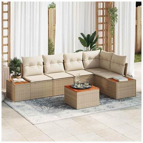 Set di Divani da Giardino Con Cuscini 6 Pezzi Beige Polyrattan Acacia - Foto 2