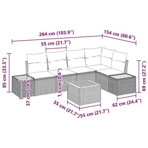 Set di Divani da Giardino Con Cuscini 6 Pezzi Beige Polyrattan Acacia - Foto 9