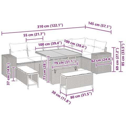 Set Divano Giardino con Cuscini 9 Pezzi Beige in Polirattana, Set Giardino con Cuscini 3 Pezzi Beige in Polirattana - Foto 9