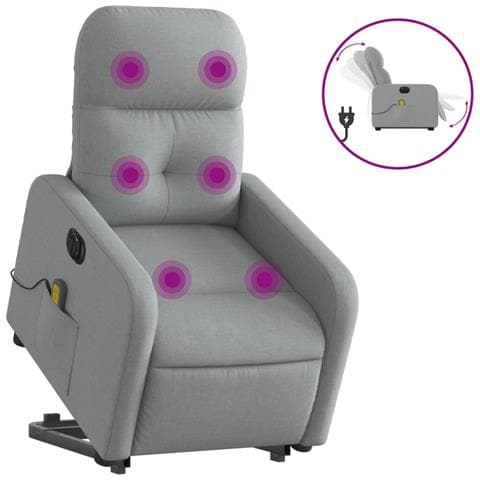 Poltrona Alzapersona Massaggi Elettrica Grigio Chiaro Tessuto - Foto 1