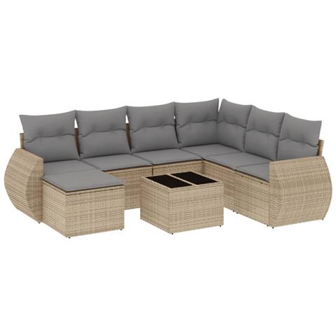 Set Divano da Giardino 8 pz con Cuscini Beige in Polyrattan - Foto 1
