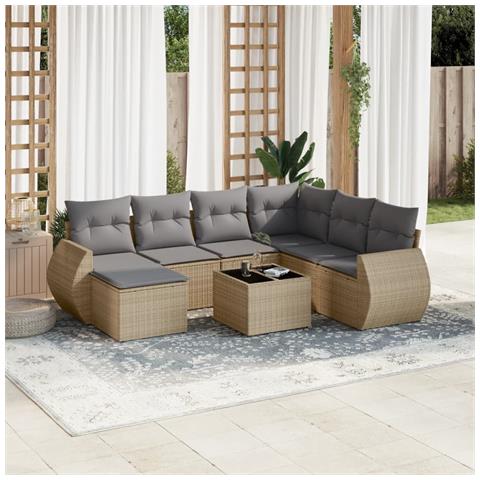 Set Divano da Giardino 8 pz con Cuscini Beige in Polyrattan - Foto 2