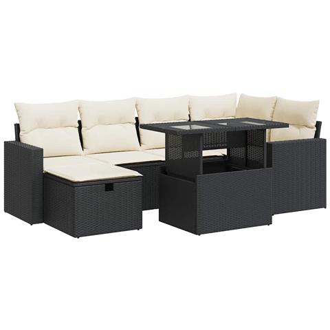 Set Divani da Giardino con Cuscini 7pz Nero Polyrattan - Foto 1