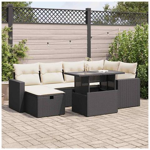 Set Divani da Giardino con Cuscini 7pz Nero Polyrattan - Foto 2