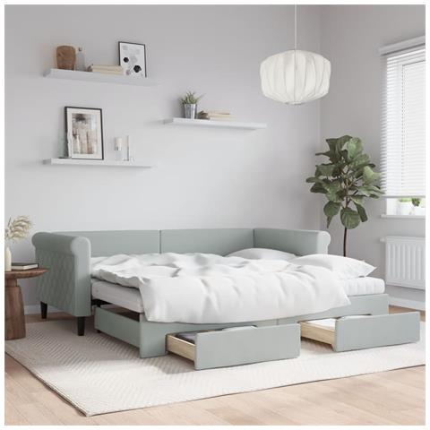 Divano Letto Estraibile Cassetti Grigio Chiaro 90x190cm Velluto - Foto 2