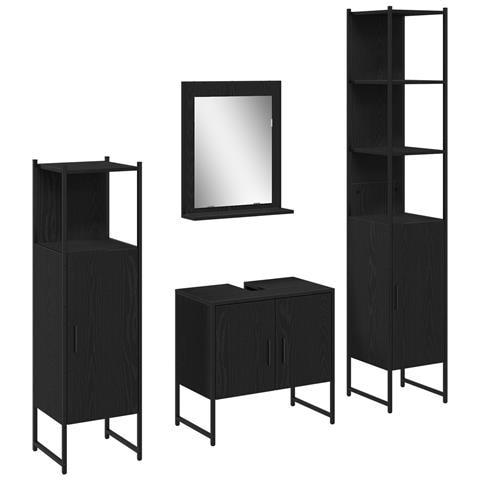 Set di mobili per bagno 4 pezzi rovere nero - Legno ingegnerizzato - Foto 1