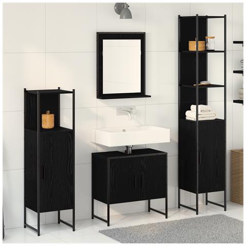 Set di mobili per bagno 4 pezzi rovere nero - Legno ingegnerizzato - Foto 2